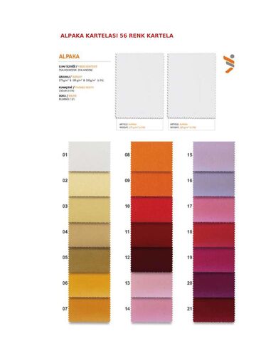 Kumaş Kartelası — Alpaka Kartelası (56 Renk)